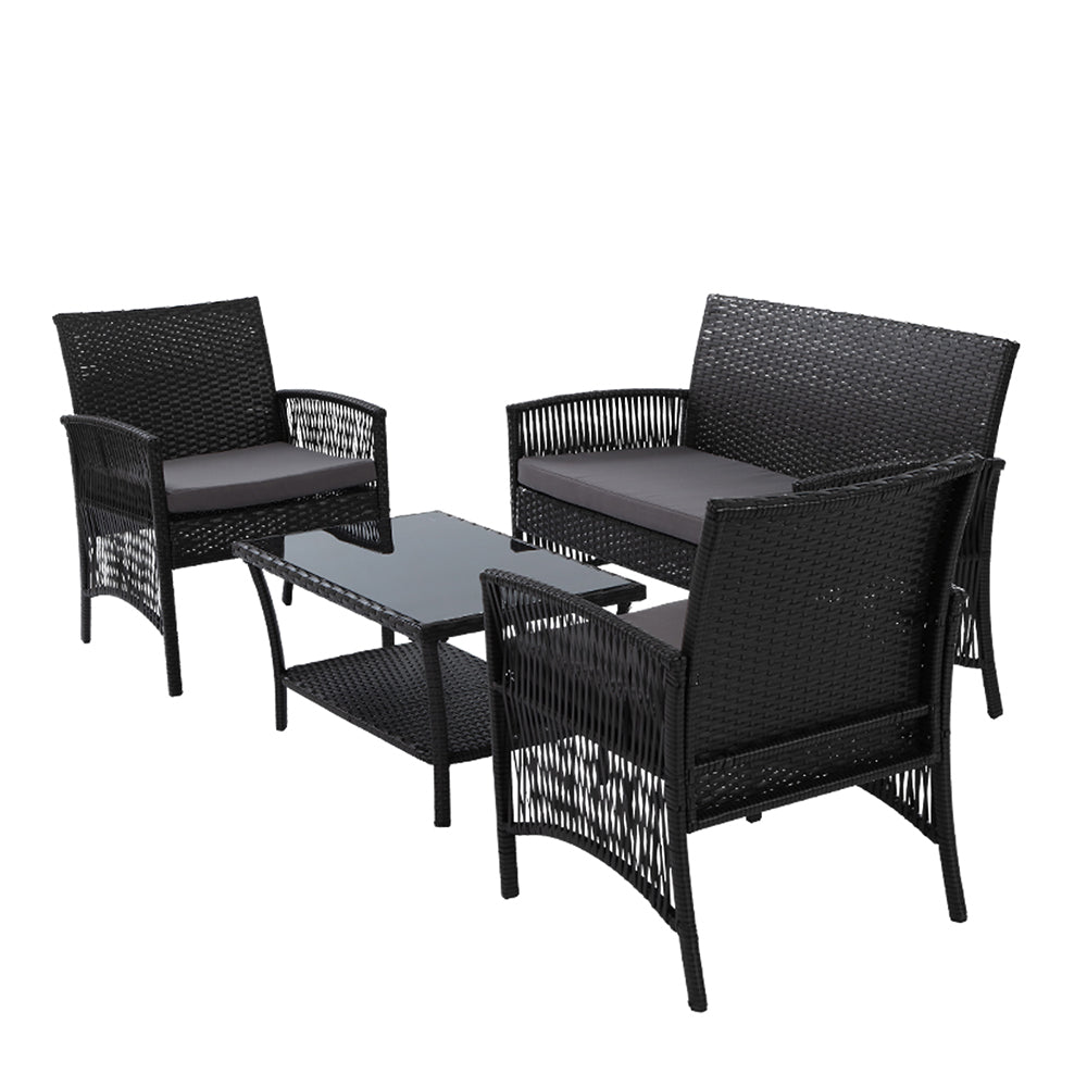 Gardeon 4PCS Outdoor Lounge Setting Sofa Set Patio Wicker Furniture Black Cover