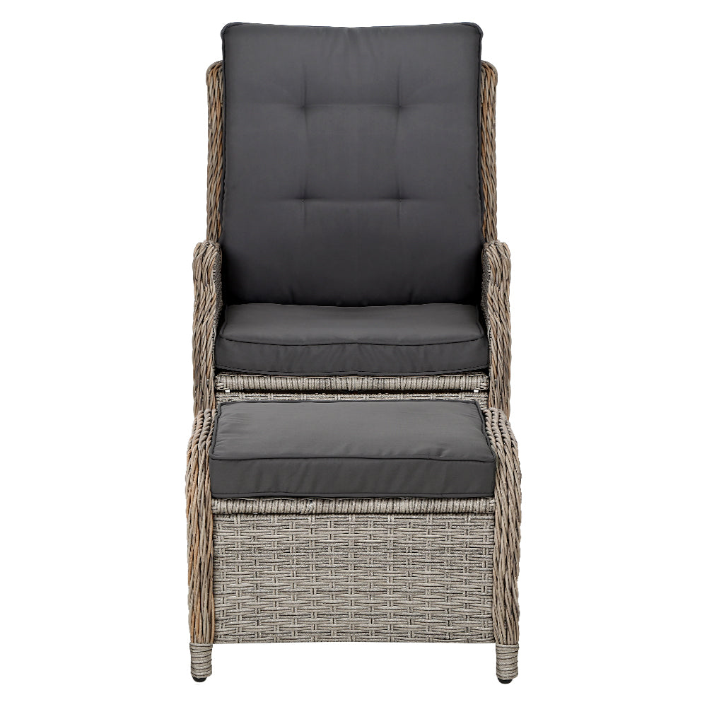 Gardeon Recliner Chair Sun lounge Wicker Lounger Outdoor Furniture Patio Adjustable Grey