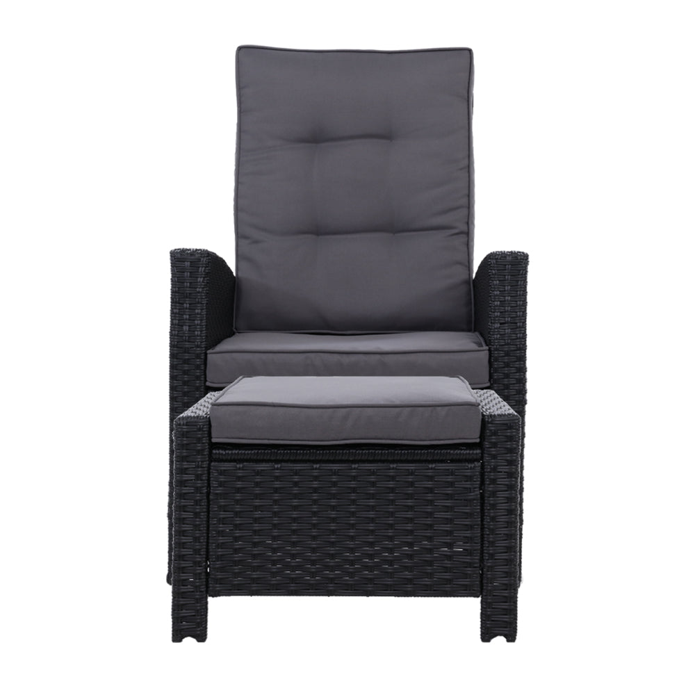 Gardeon Recliner Chair Sun lounge Wicker Lounger Outdoor Patio Furniture Adjustable Black