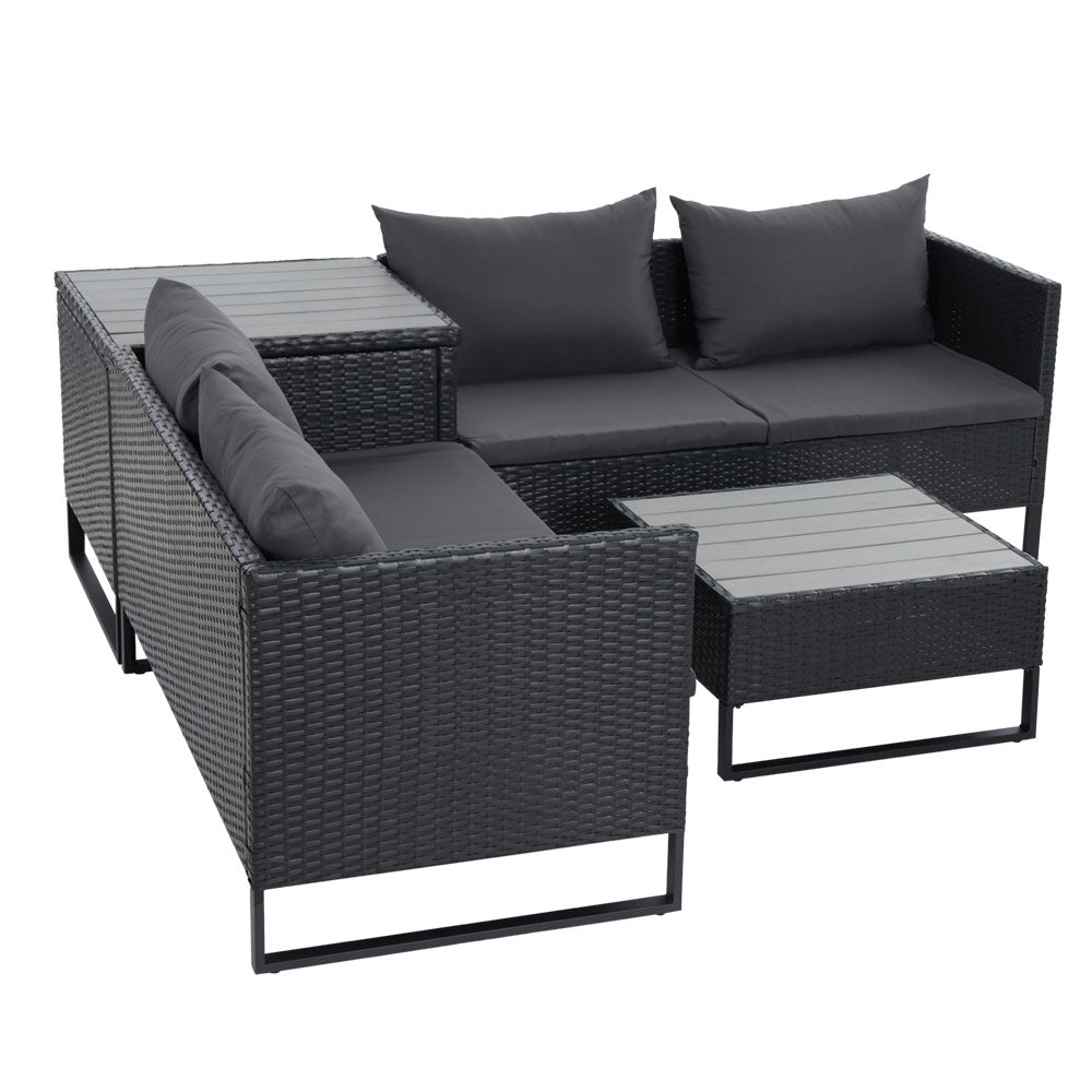 Gardeon 4-Seater Outdoor Sofa Furniture Lounge Set Wicker Setting Black