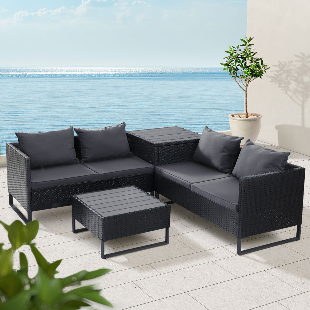 Gardeon 4-Seater Outdoor Sofa Furniture Lounge Set Wicker Setting Black