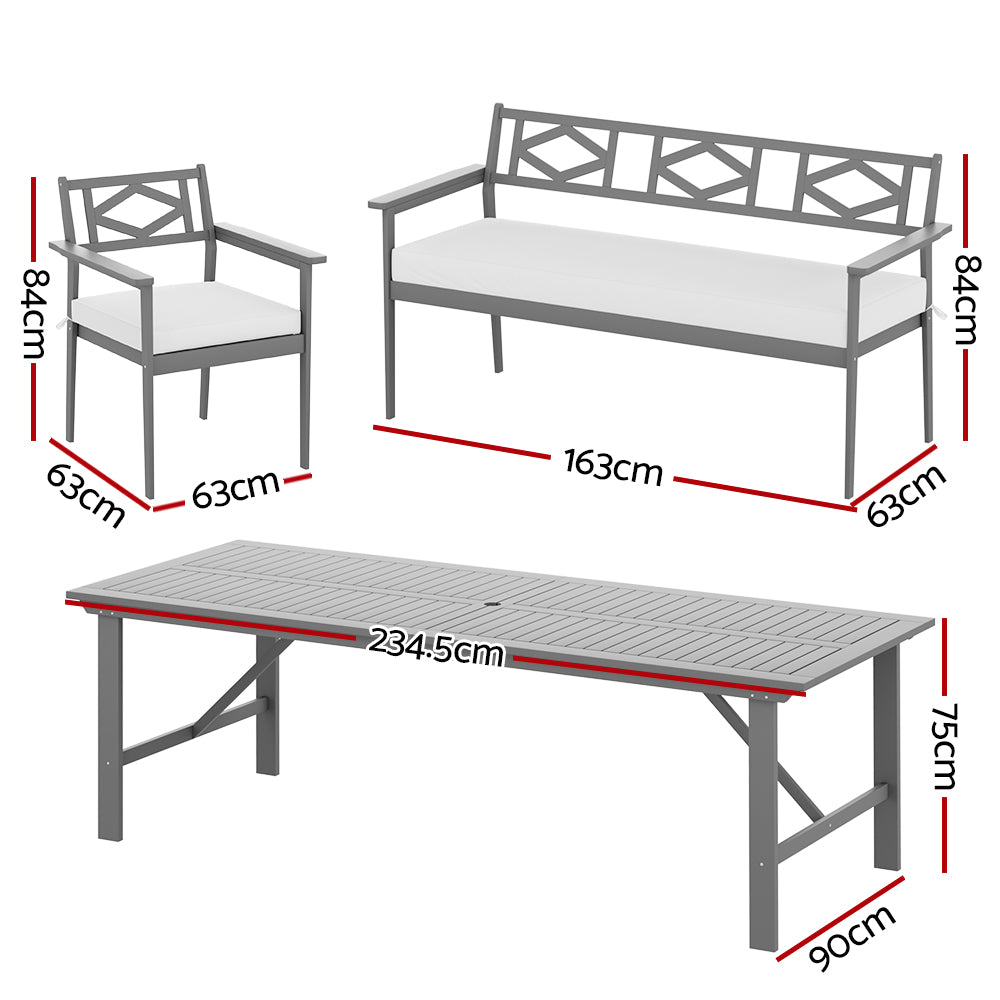 Gardeon Outdoor Dining Set 5 Piece Wooden Table Chairs Setting Grey