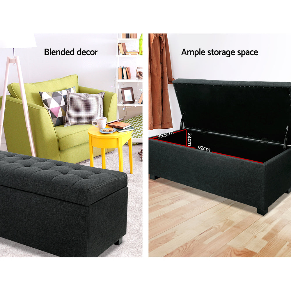 Artiss Storage Ottoman Blanket Box 97cm Linen Charcoal