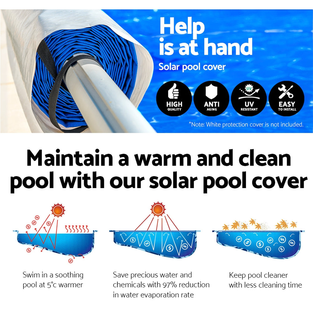 Aquabuddy Pool Cover 500 Micron 9.5x5m Blue Swimming Pool Solar Blanket 5.5m Roller