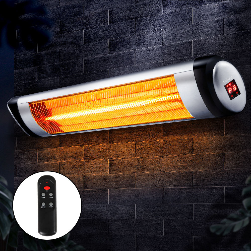 Devanti Electric Radiant Heater Patio Strip Heaters Infrared Indoor Outdoor Patio Remote Control 2000W