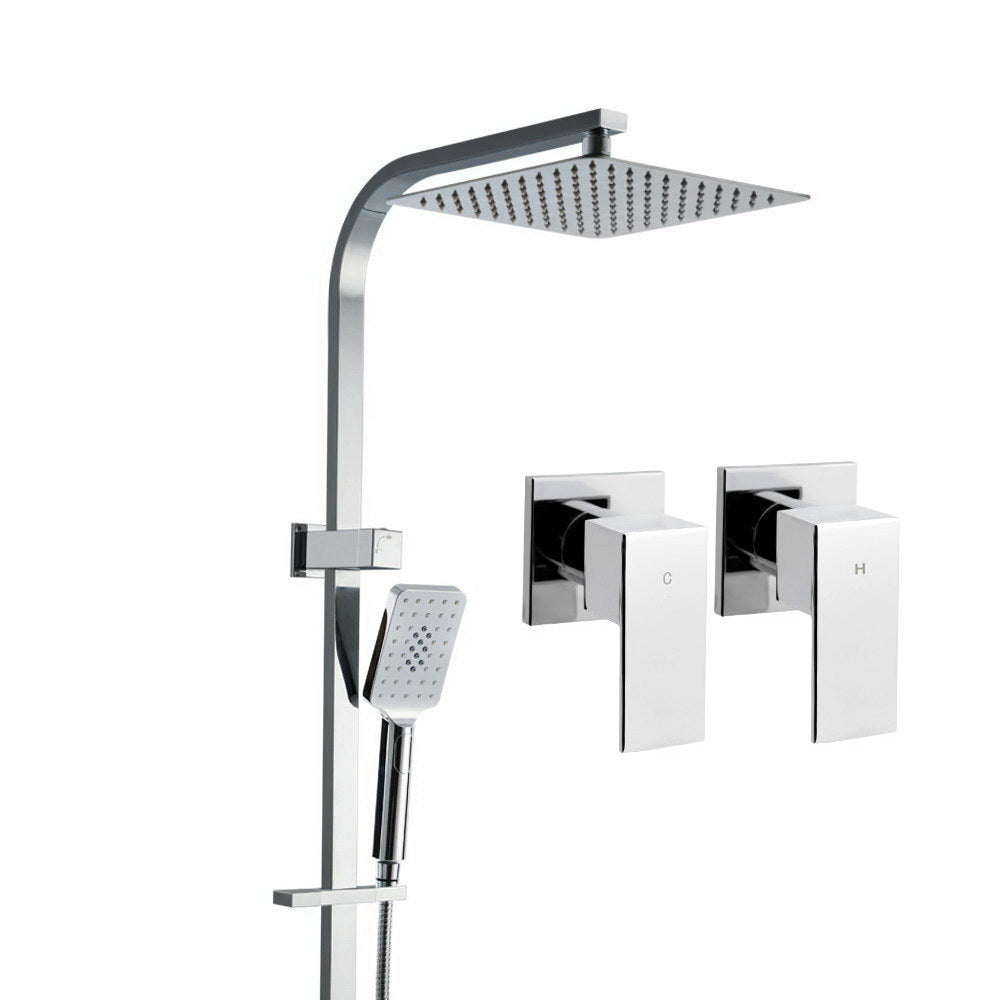 Cefito 10'' Rain Shower Head Set Handheld Square High Pressure Twins Tap Chrome