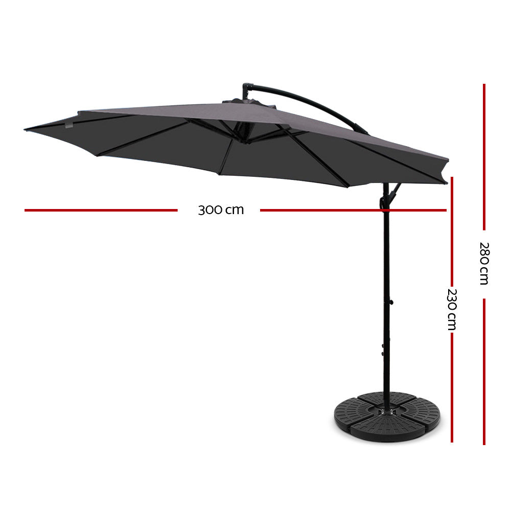 Instahut 3m Outdoor Umbrella w/Base Cantilever Beach Garden Patio Charcoal