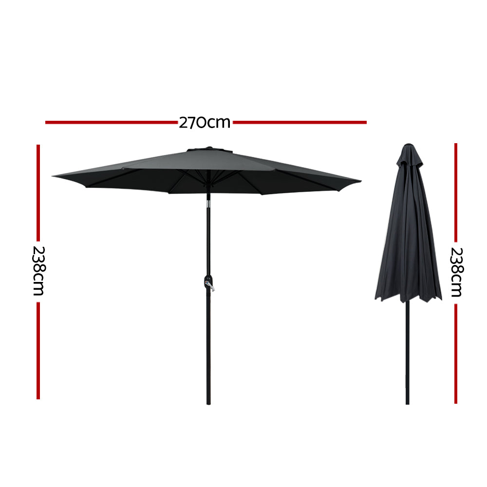 Instahut 2.7m Outdoor Umbrella w/Base Pole Stand Garden Beach Black