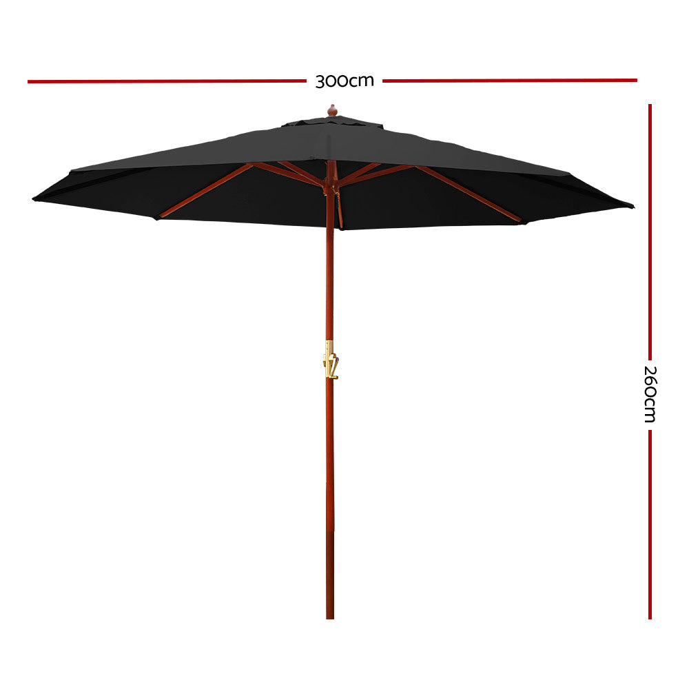 Instahut 3m Outdoor Umbrella Pole Umbrellas Beach Garden Sun Stand Patio Black