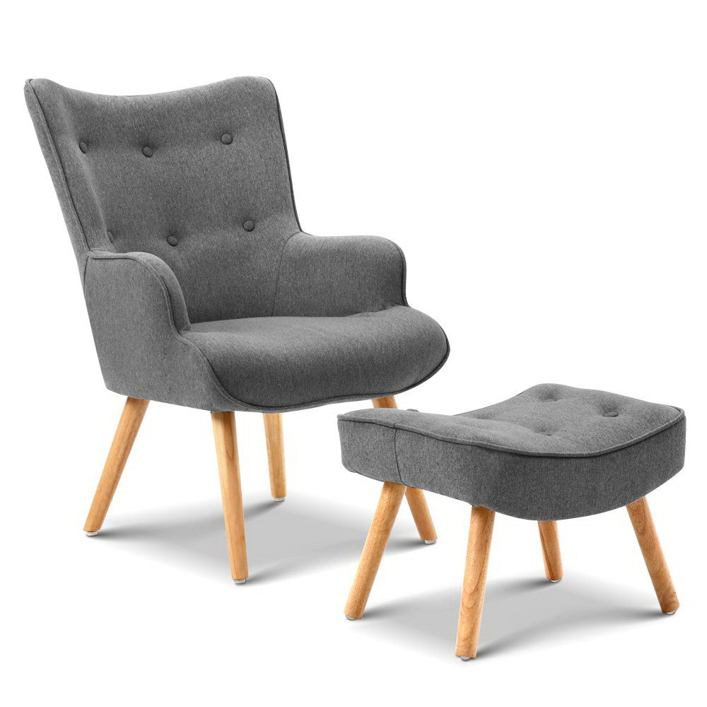 Artiss Armchair Set with Ottoman Grey Lansar