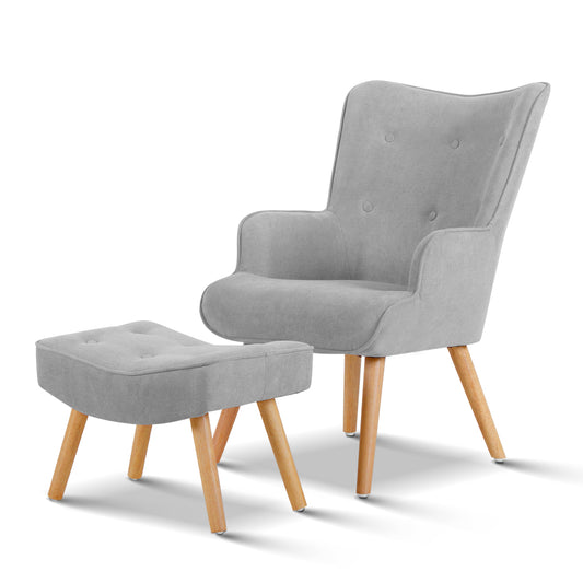 Artiss Armchair and Ottoman - Light Grey