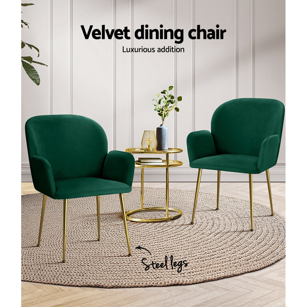 Artiss Dining Chairs Set of 2 Velevt Green Kynsee