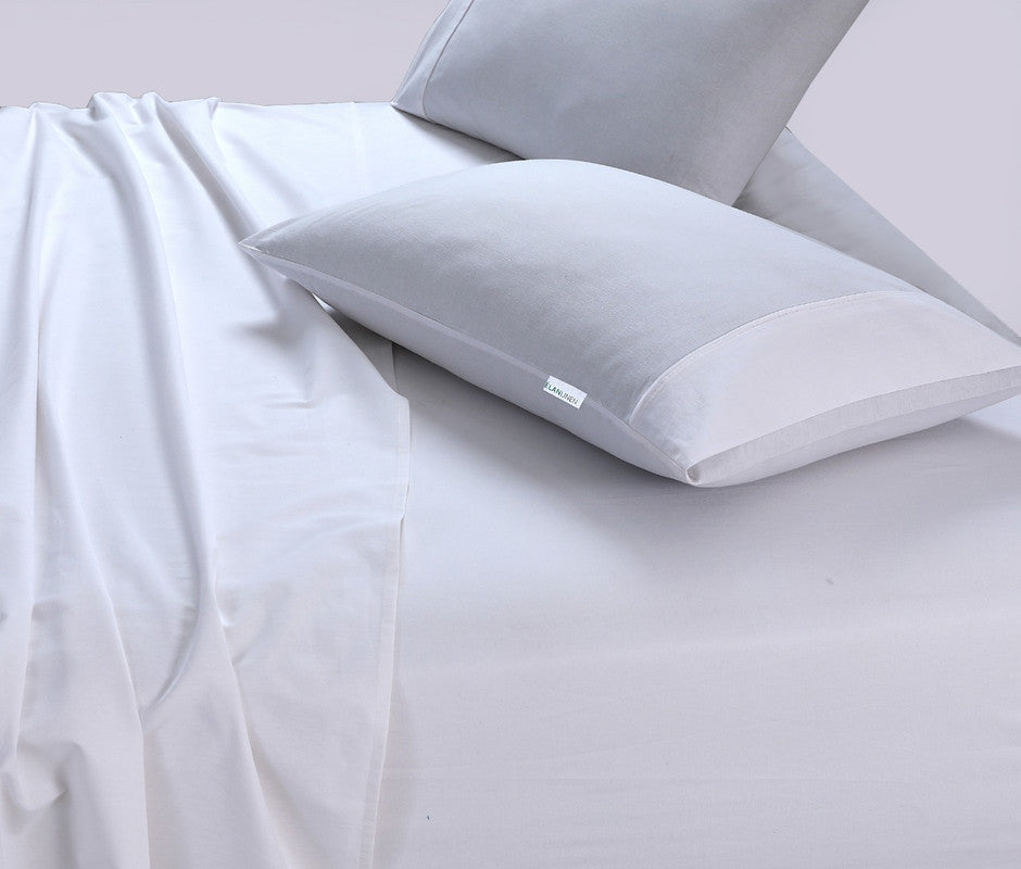 Elan Linen 100% Egyptian Cotton Vintage Washed 500TC White Double Bed Sheets Set