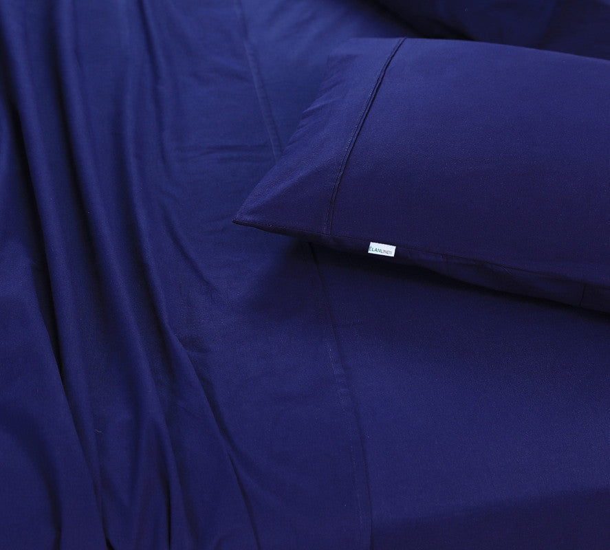 Elan Linen 100% Egyptian Cotton Vintage Washed 500TC Navy Blue 50 cm Deep Mega King Bed Sheets Set