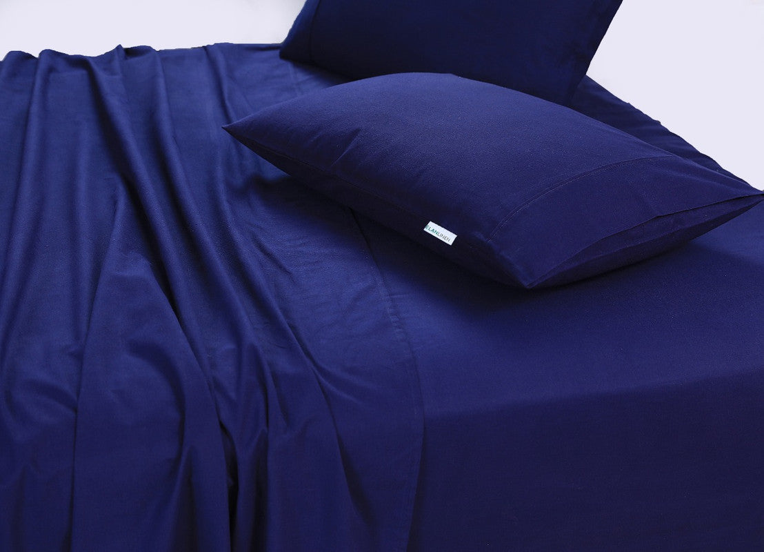 Elan Linen 100% Egyptian Cotton Vintage Washed 500TC Navy Blue 50 cm Deep Mega Queen Bed Sheets Set