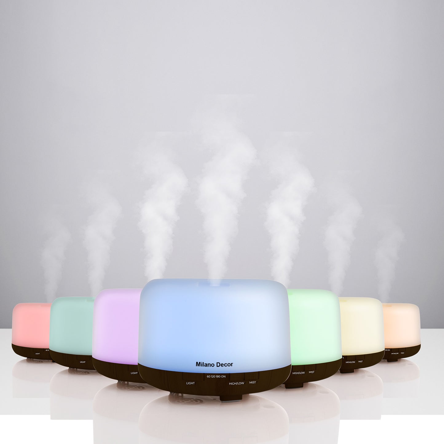 Milano Decor Mood Light Diffuser 500ml Ultrasonic Humidifier With 3 Pack Oils - Dark Wood