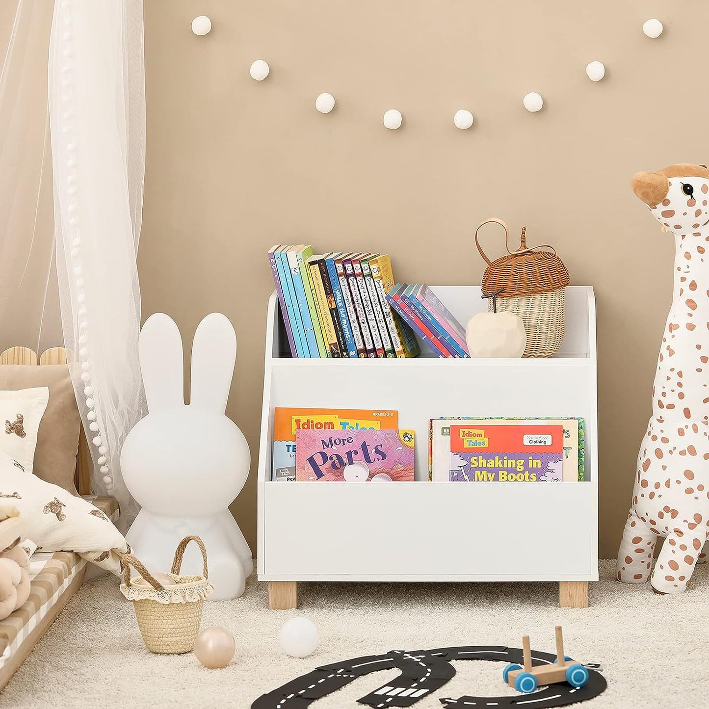 Kids Storage Bookcase 3 Compartments, White