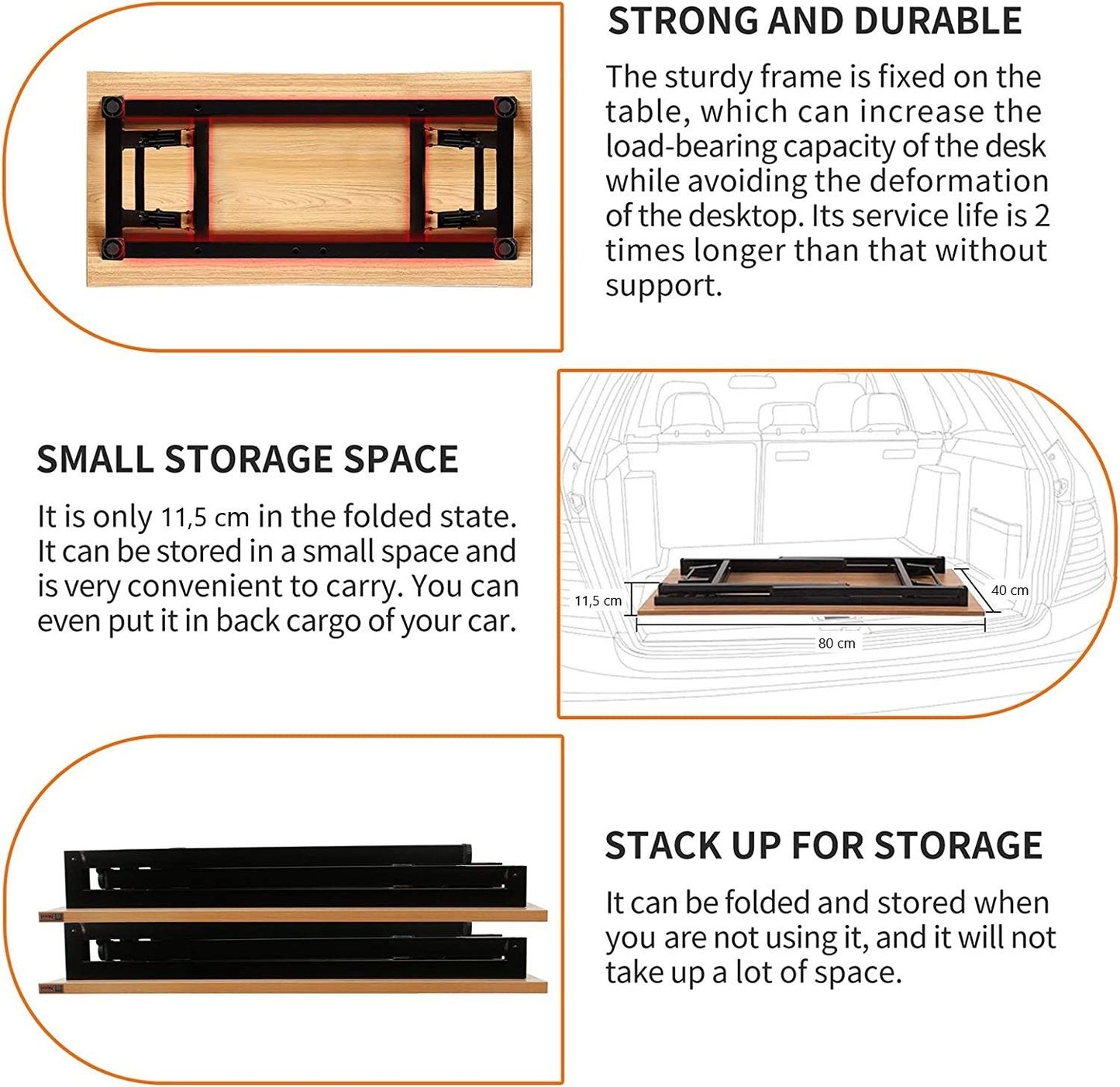 Sturdy and Heavy Duty Foldable Office Computer Desk (Teak, 80cm)