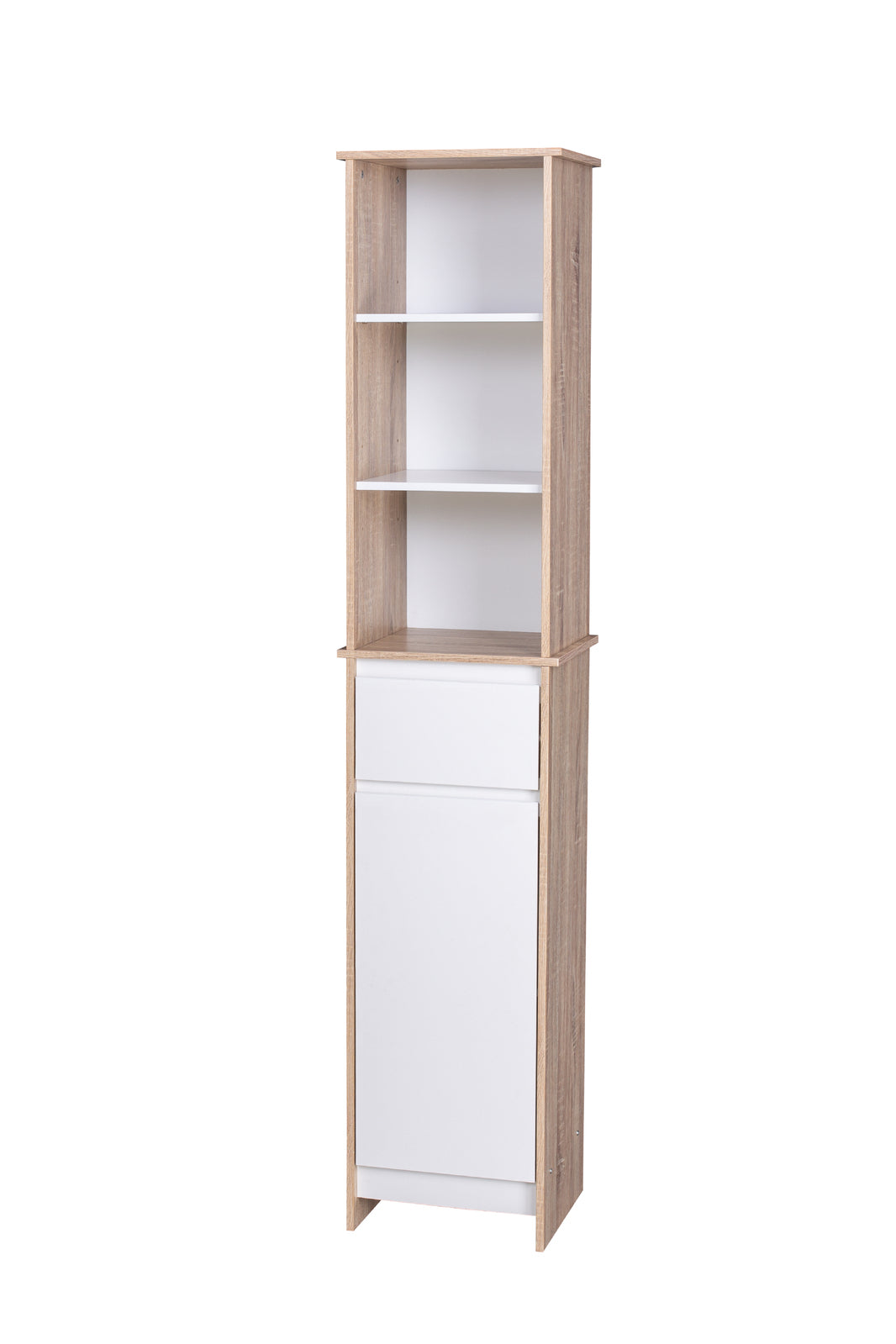 Alto Bathroom Tallboy Narrow High Cabinet With 1 Door/1 Drawer/3 Shelves - Oak/White