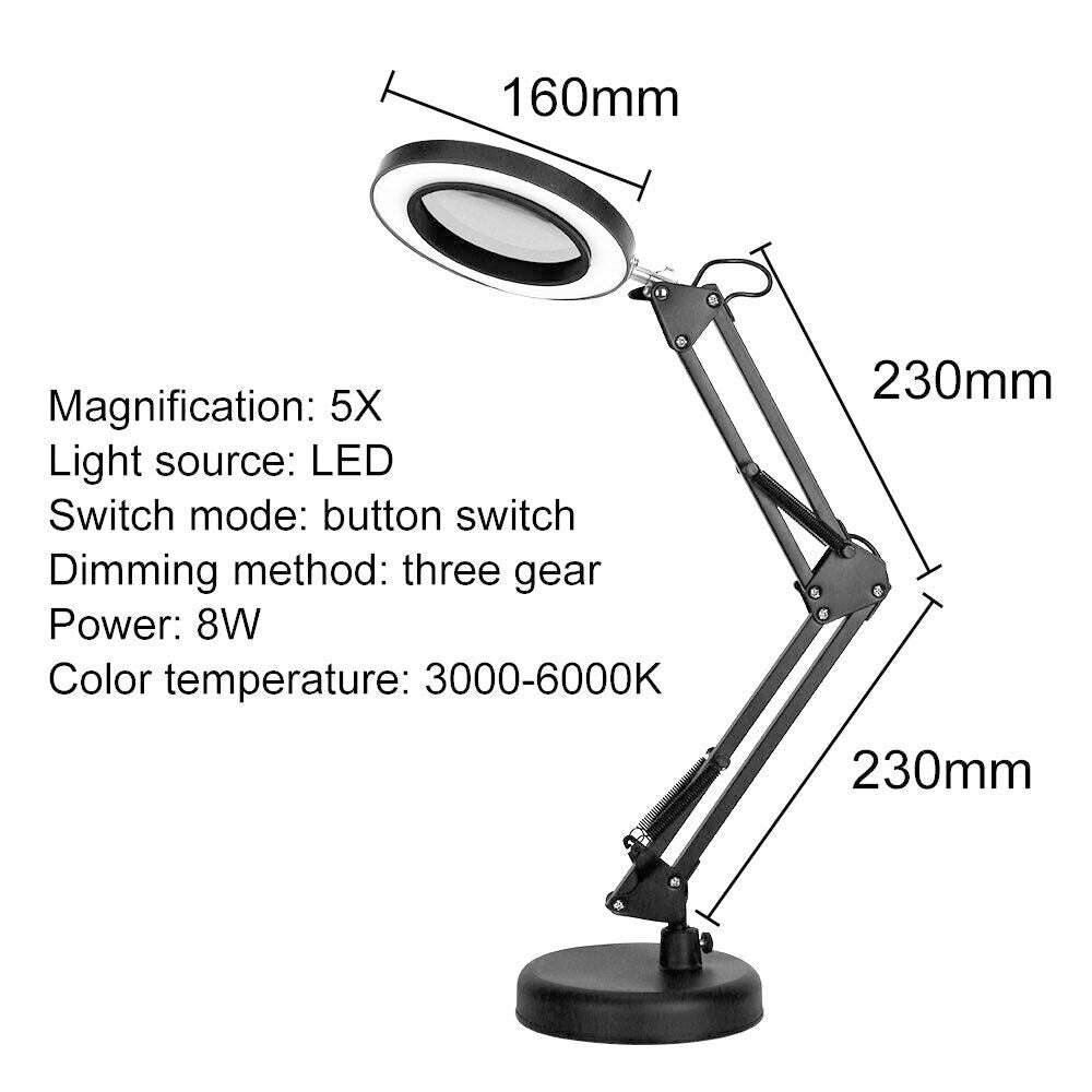 5X Magnifying Lamp Desk Table Glass Salon Tattoo Magnifier Light Clamp Light USB