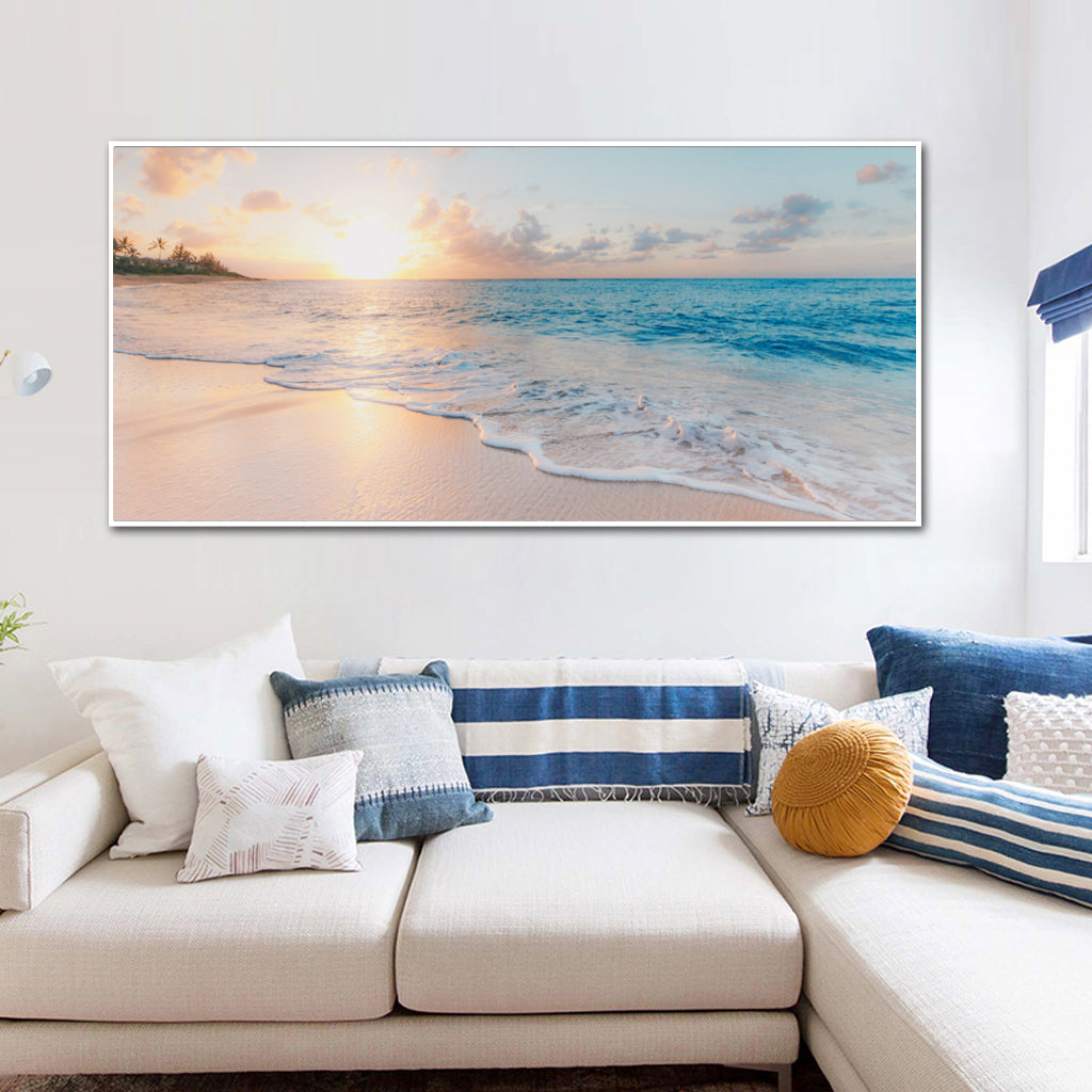 Wall Art 40cmx80cm Ocean and Beach White Frame Canvas