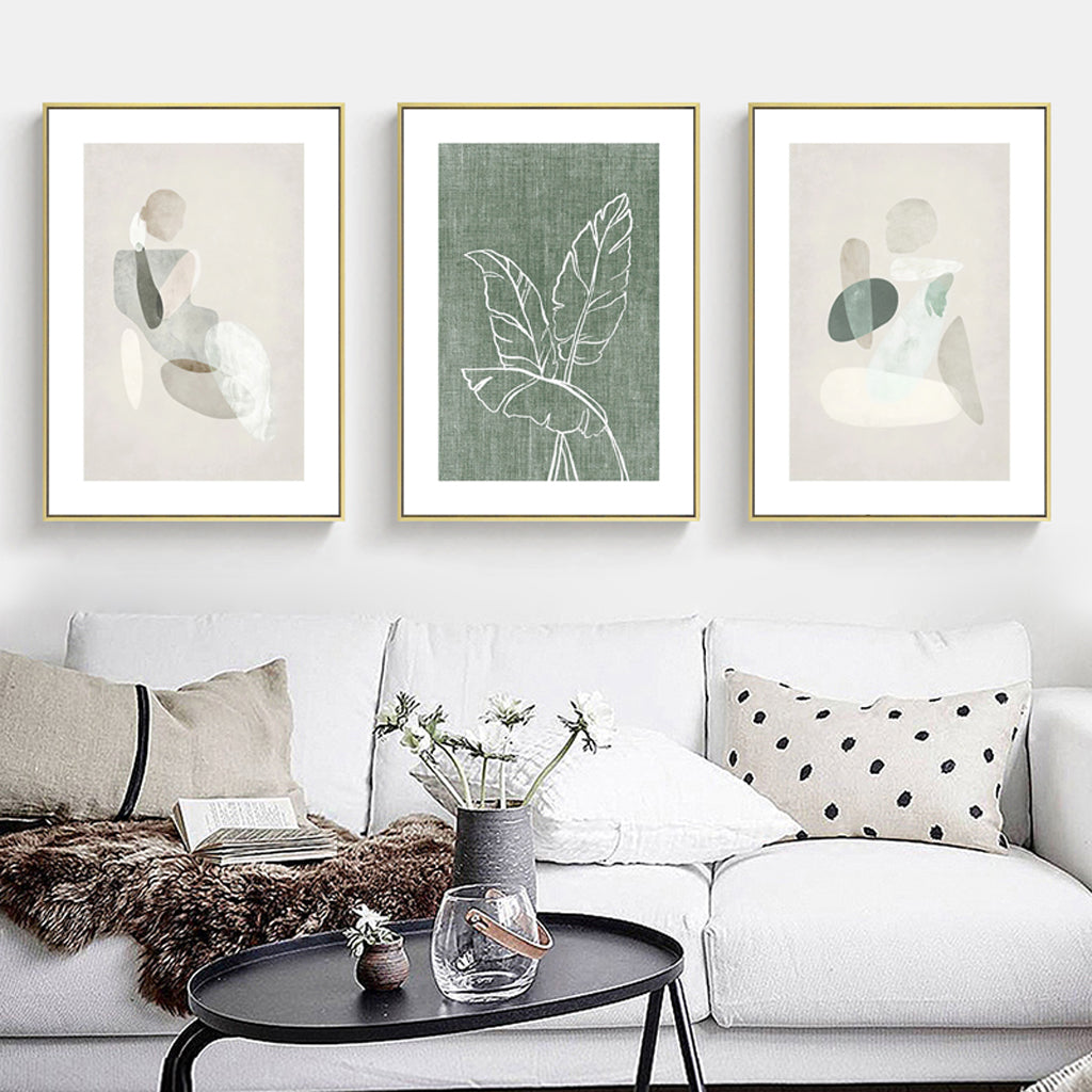 Wall Art 40cmx60cm Abstract body and leaves 3 Sets Gold Frame Canvas