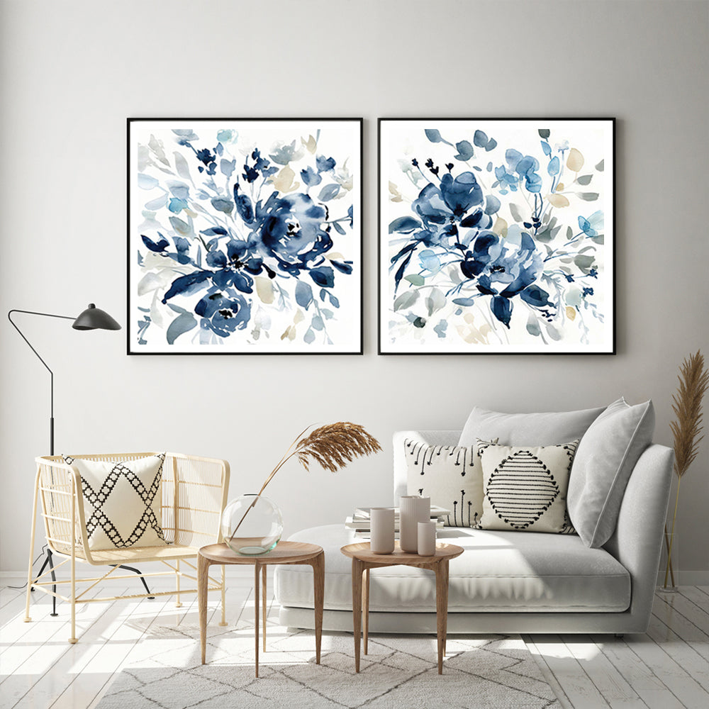 60cmx60cm Indigo Garden By Carol Robinson 2 Sets Black Frame Canvas Wall Art