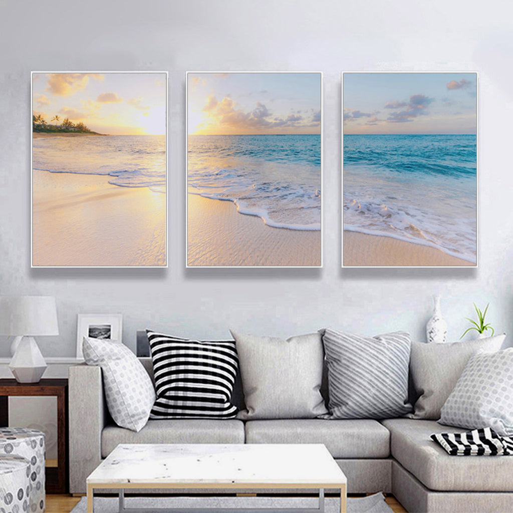 Wall Art 40cmx60cm Ocean and beach 3 Sets White Frame Canvas