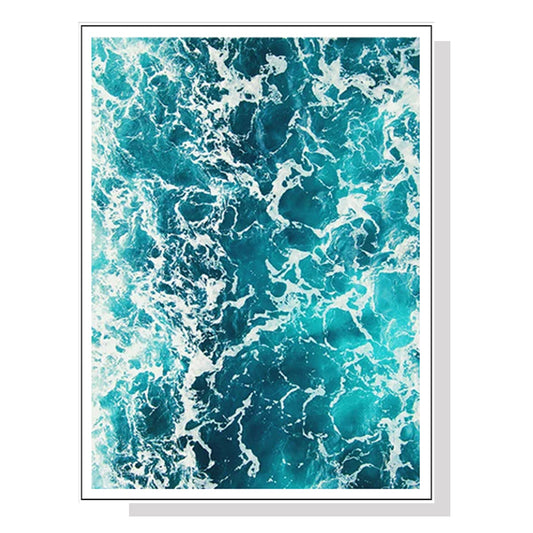 Wall Art 100cmx150cm Blue Ocean White Frame Canvas