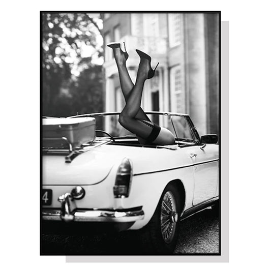 Wall Art 100cmx150cm High Heels in Classic Car Black Frame Canvas