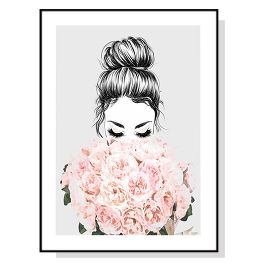 Wall Art 40cmx60cm Roses Girl Black Frame Canvas