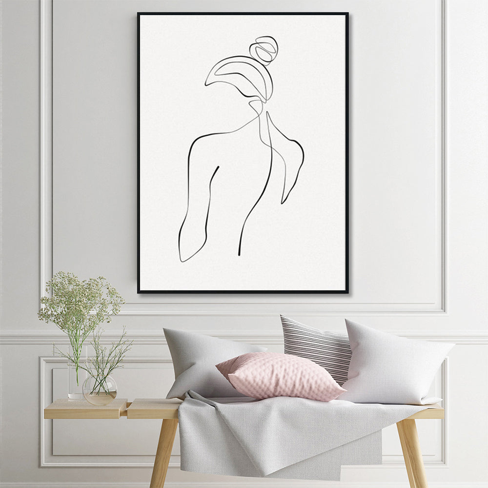 Wall Art 80cmx120cm Woman Back Line Art Black Frame Canvas