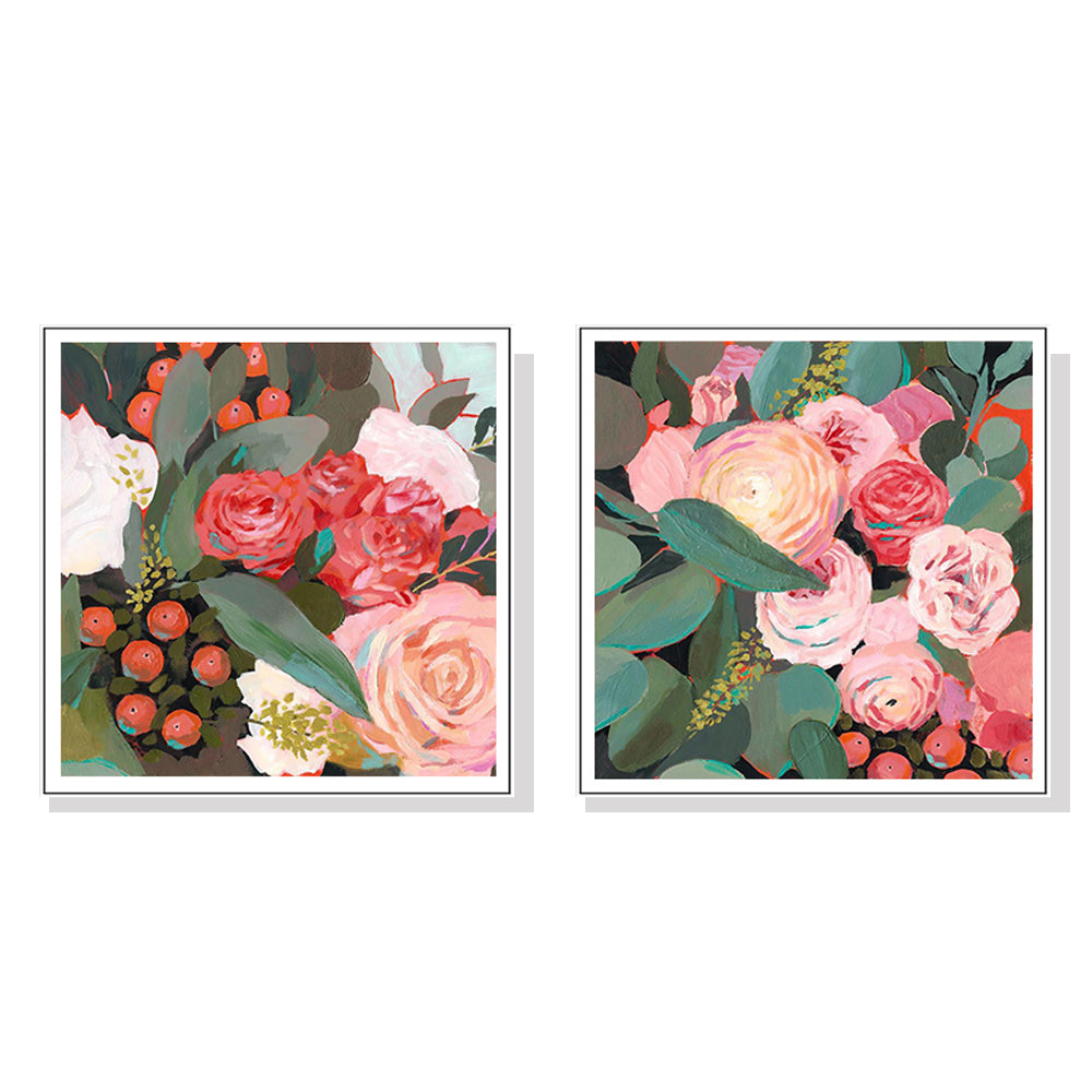 Wall Art 90cmx90cm Eucalyptus Bouquet 2 Sets White Frame Canvas