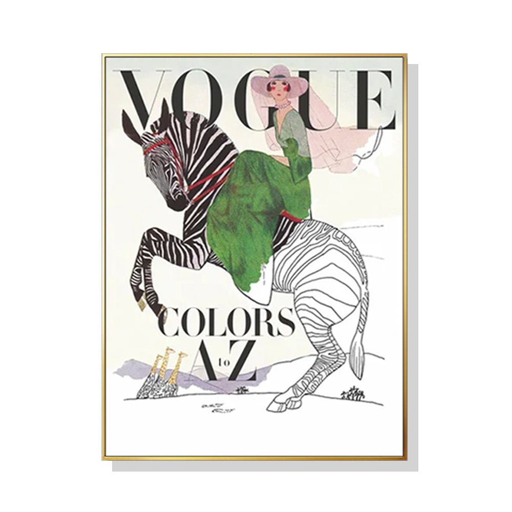 Wall Art 40cmx60cm Vogue Lady Gold Frame Canvas