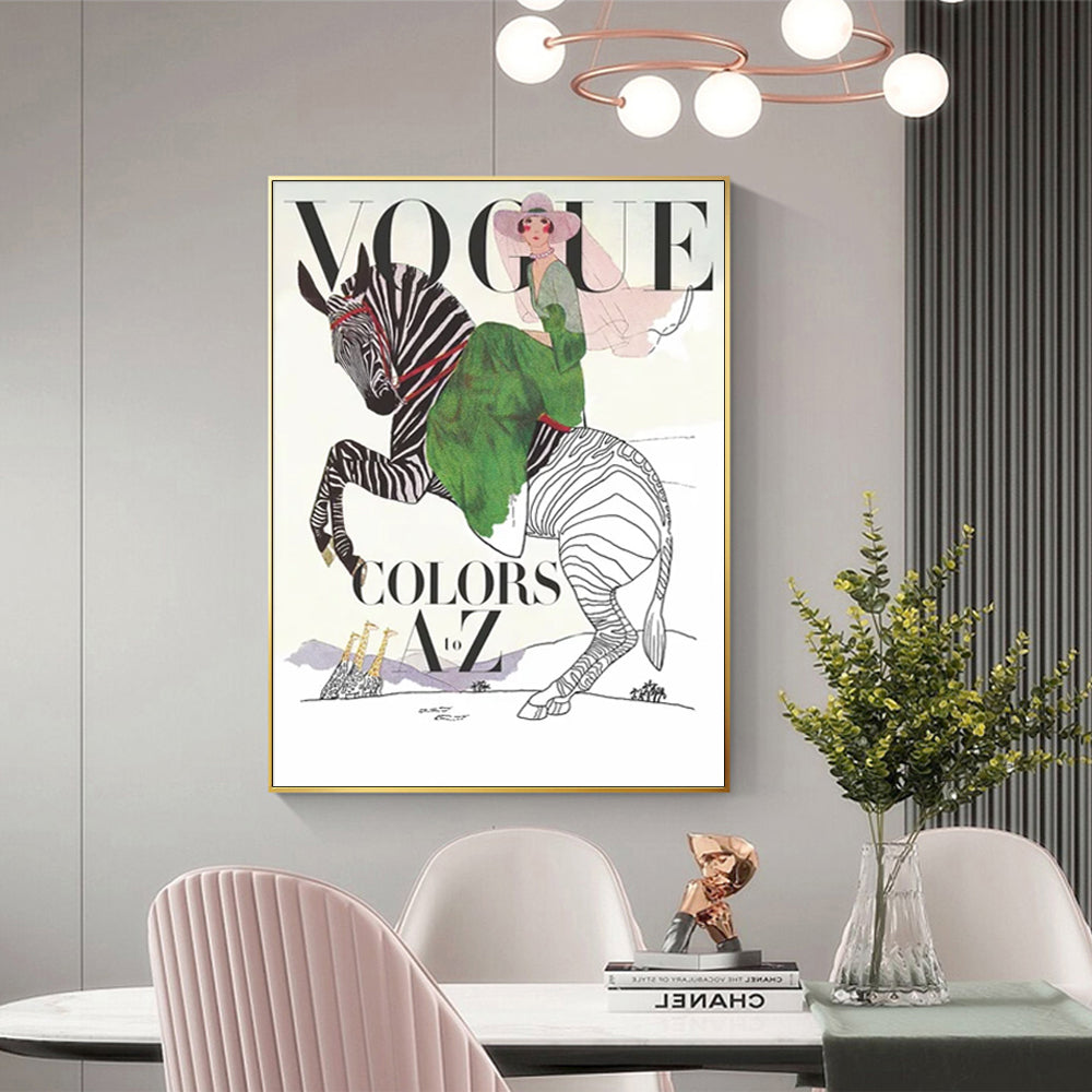 Wall Art 40cmx60cm Vogue Lady Gold Frame Canvas