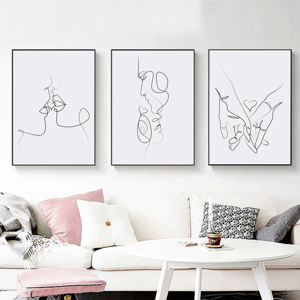 Wall Art 80cmx120cm Couples 3 Sets Black Frame Canvas