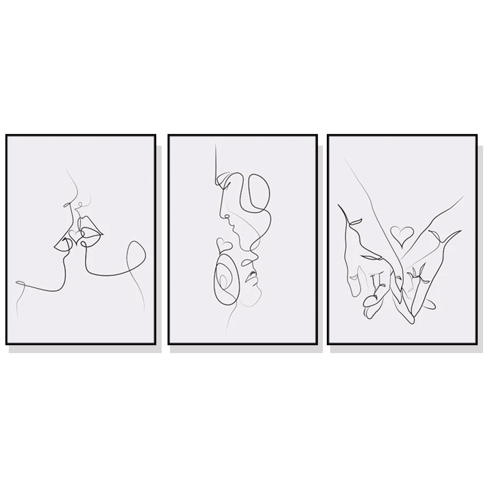 Wall Art 60cmx90cm Couples 3 Sets Black Frame Canvas