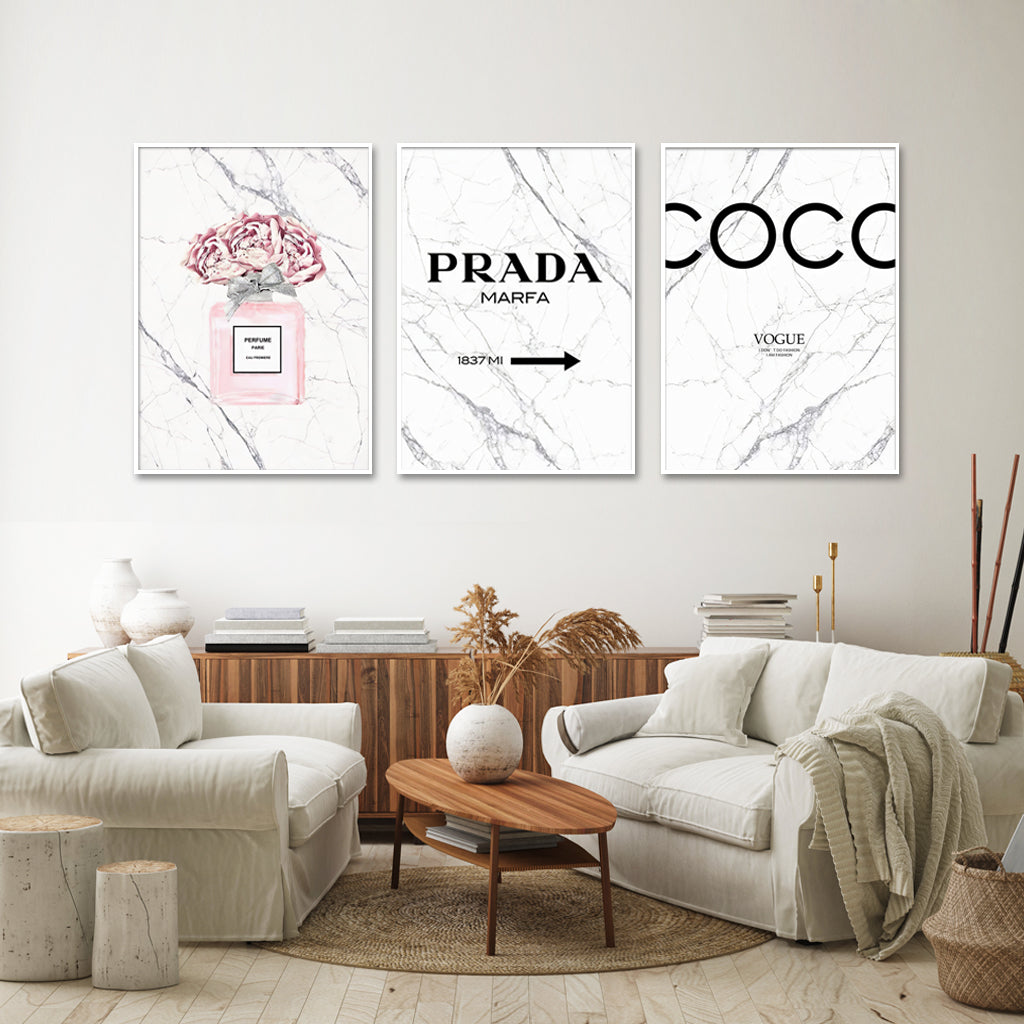 Wall Art 60cmx90cm Fashion Perfume 3 Sets White Frame Canvas