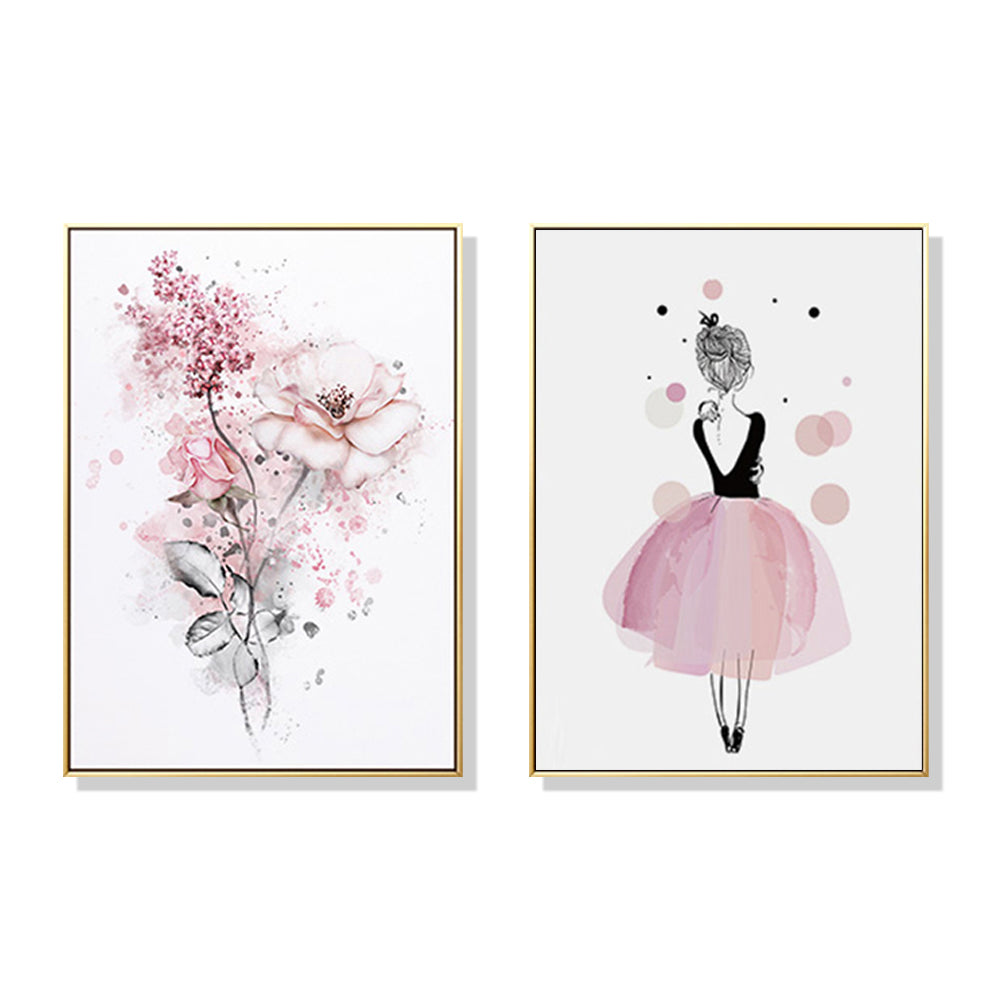 Wall Art 70cmx100cm Dancing Ballerina in Paris 2 Sets Gold Frame Canvas