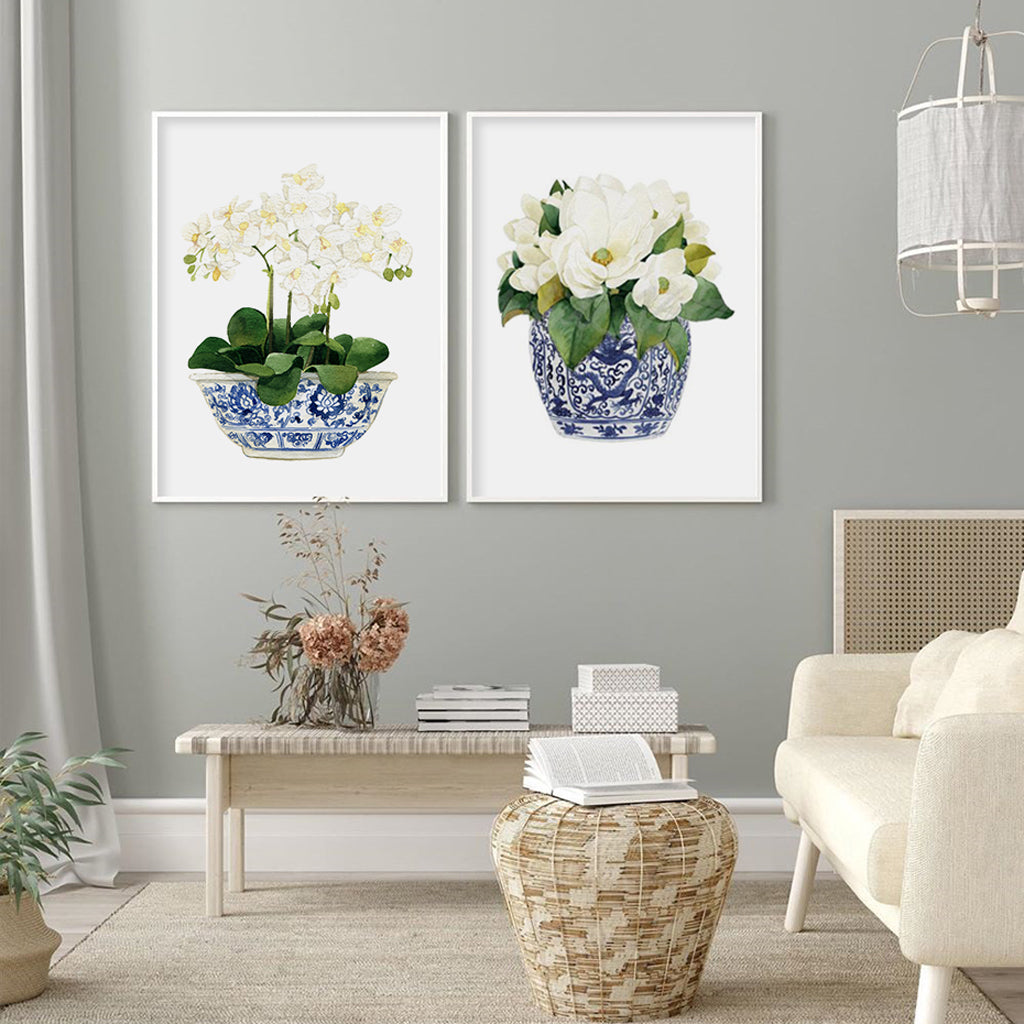 Wall Art 40cmx60cm Elegant Flower 2 Sets White Frame Canvas