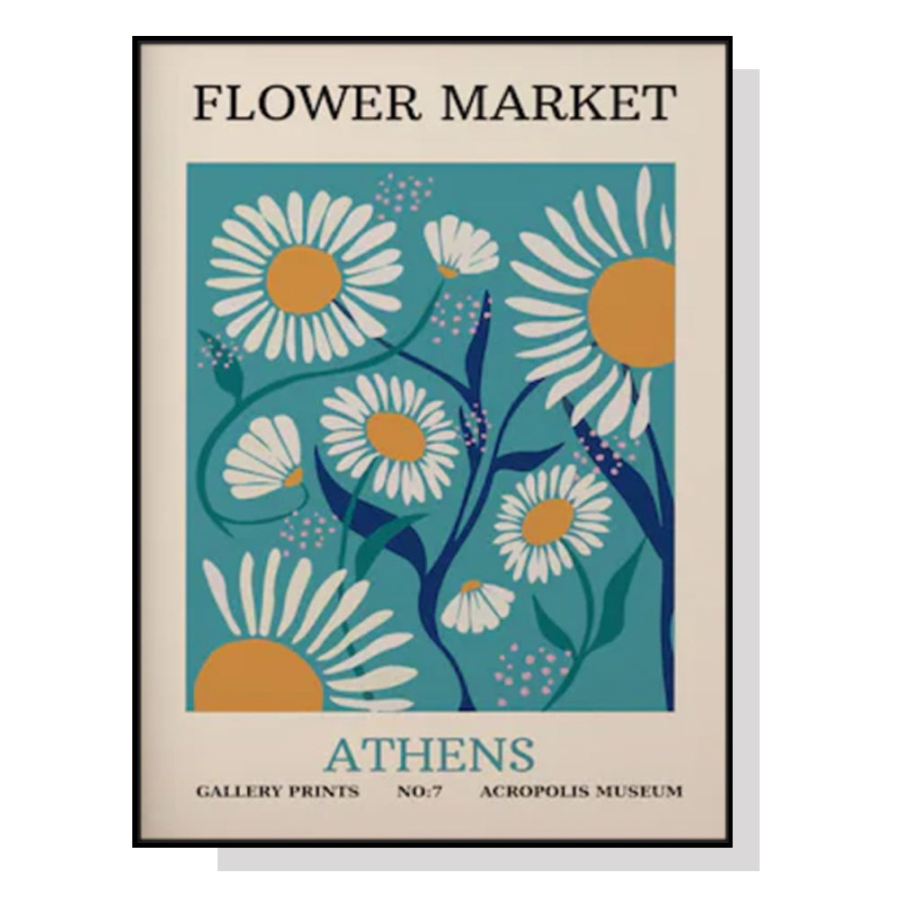 Wall Art 60cmx90cm Flower Market Athens Black Frame Canvas