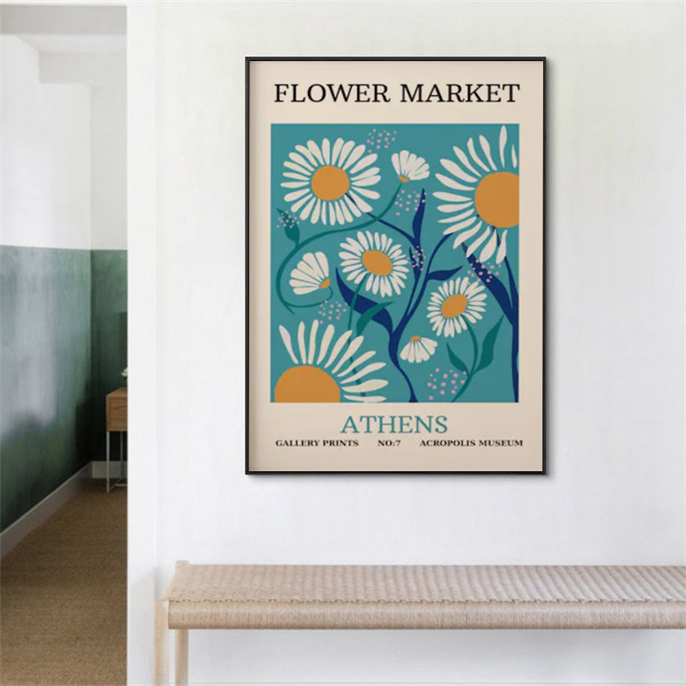 Wall Art 70cmx100cm Flower Market Athens Black Frame Canvas