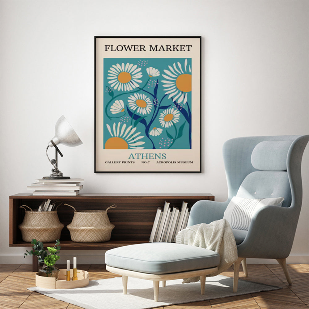 Wall Art 80cmx120cm Flower Market Athens Black Frame Canvas