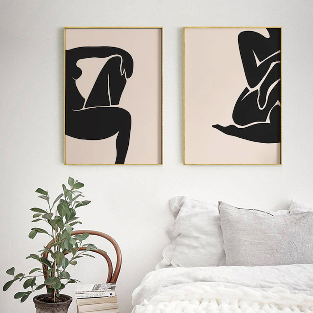 Wall Art 40cmx60cm Female Figure 2 Sets Gold Frame Canvas