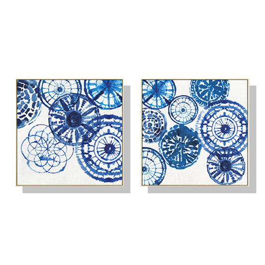 Wall Art 90cmx90cm Blue Day 2 Sets Gold Frame Canvas