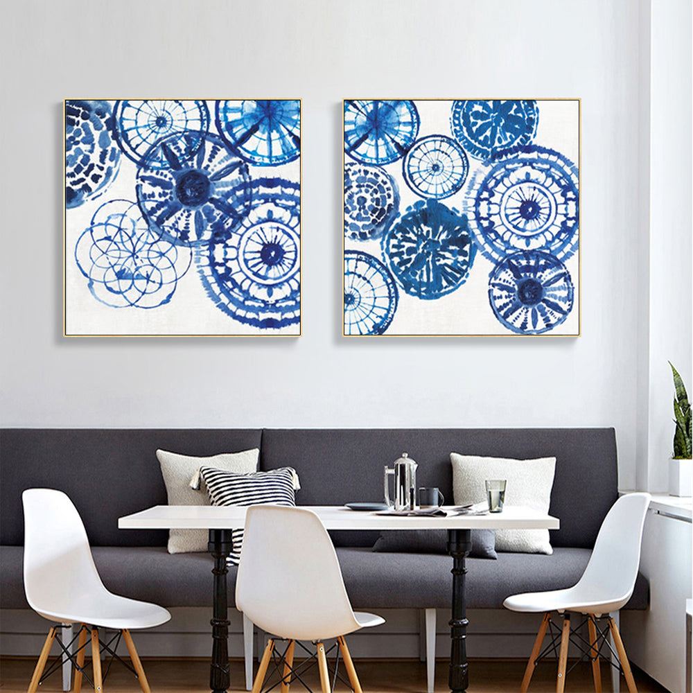 Wall Art 100cmx100cm Blue Day 2 Sets Gold Frame Canvas