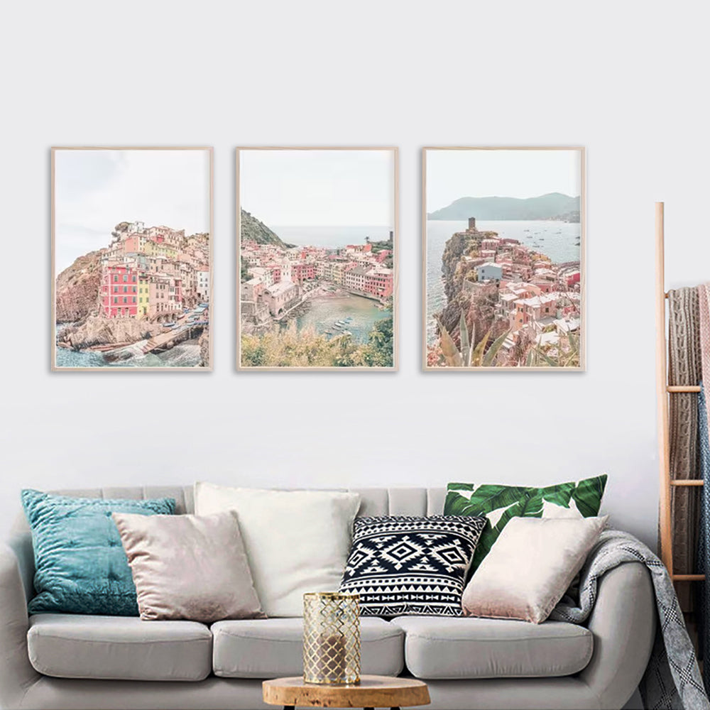 Wall Art 60cmx90cm Italy Cinque Terre 3 Sets Wood Frame Canvas