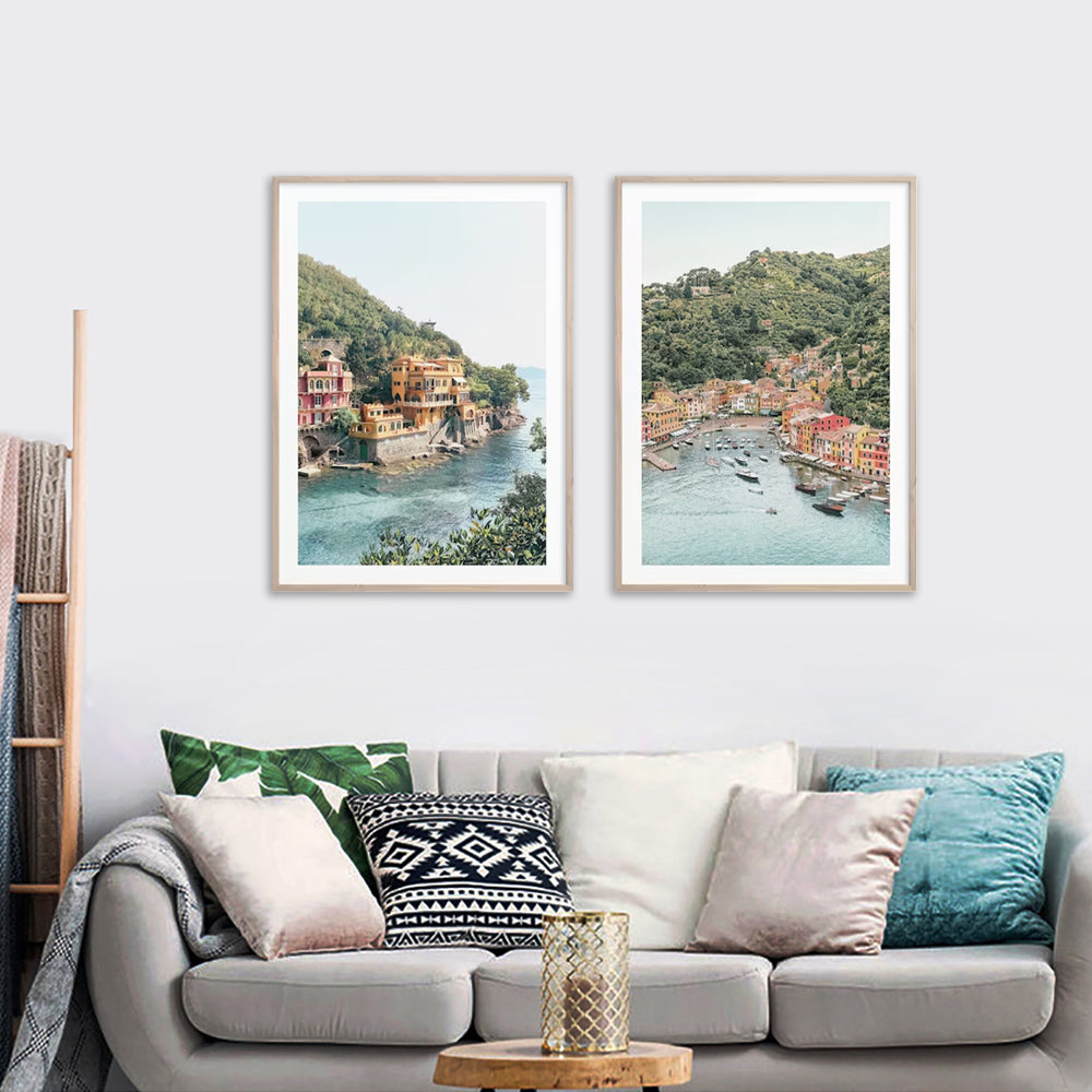 Wall Art 90cmx135cm Italy Coast 2 Sets Wood Frame Canvas