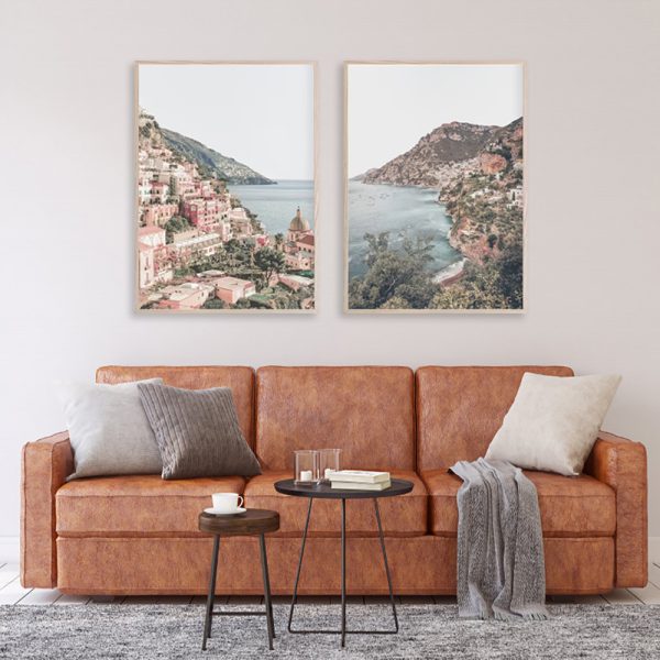 Wall Art 100cmx150cm Italy Positano 2 Sets Wood Frame Canvas