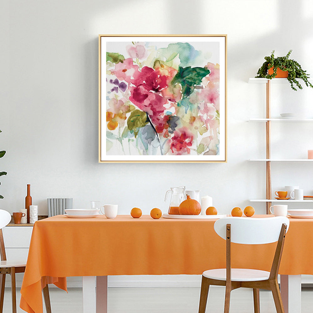 Wall Art 90cmx90cm Floral Brunch Gold Frame Canvas